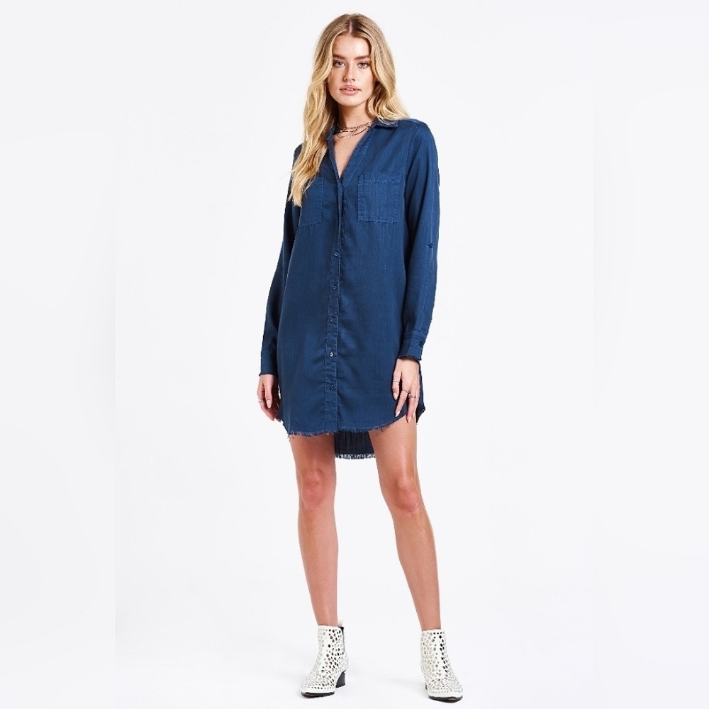 NEW Dear John Avery Shirt Dress Sz XS Womens Blue Tencel Chambray Button Front